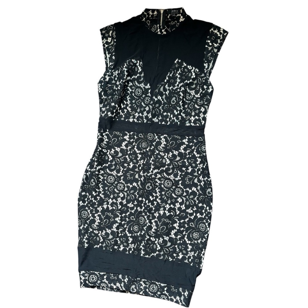 Privy Black Lace Dress with Zip up Back Size Medium - Picture 1 of 7